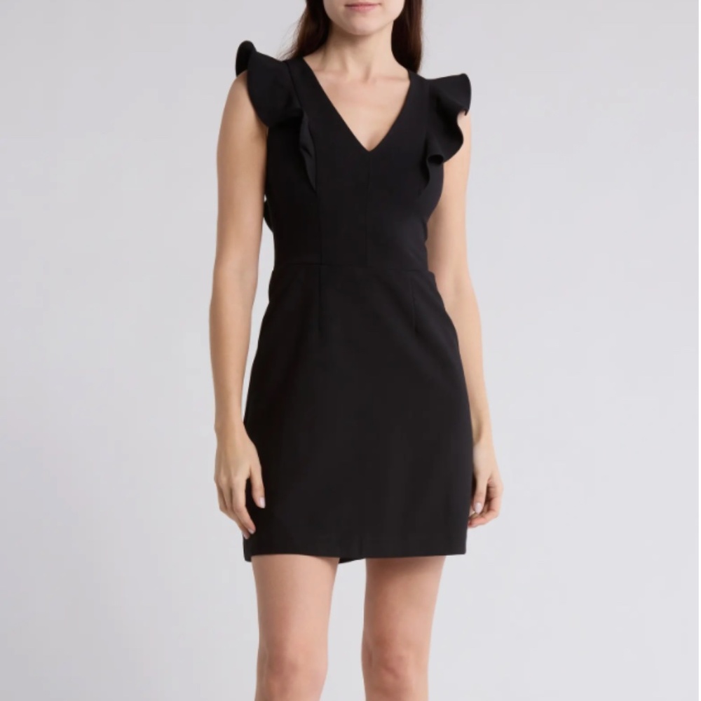 FRENCH CONNECTION "Whisper" Black Ruffle Cap Sleeve Dress 4